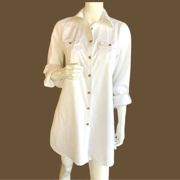 EDWARD WHITE COTTON BUTTON DOWN SHIRT DRESS. WOMEN’S SIZE MEDIUM - Picture 2 of 8